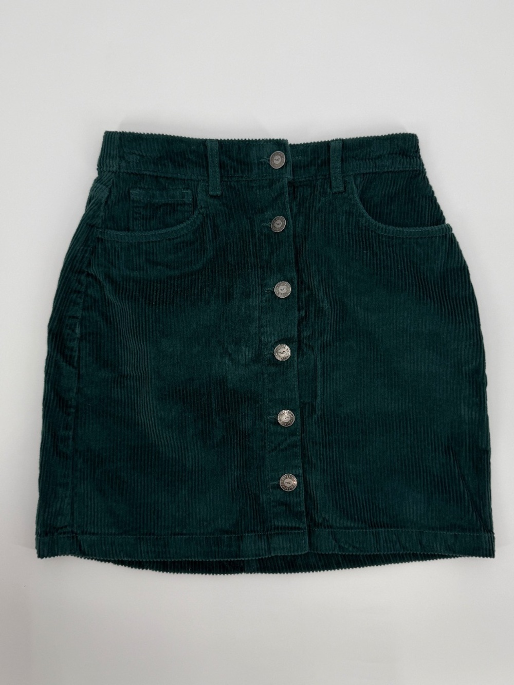 Hollister Hunter Green Corduroy Button Up Mini Skirt Twee High Waisted Y2K XS